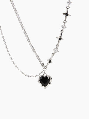 Two-Tone Chain Black Stone Heart Necklace