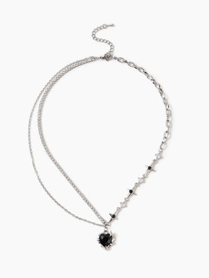 Two-Tone Chain Black Stone Heart Necklace
