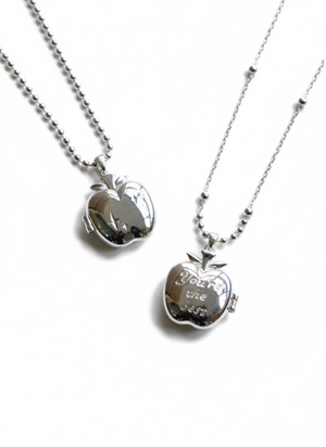 Silver Apple Locket Necklace