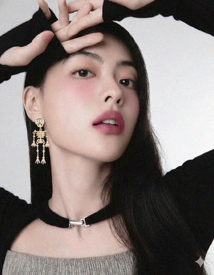 Gold Pearl Skeleton Earrings