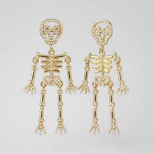 Gold Pearl Skeleton Earrings